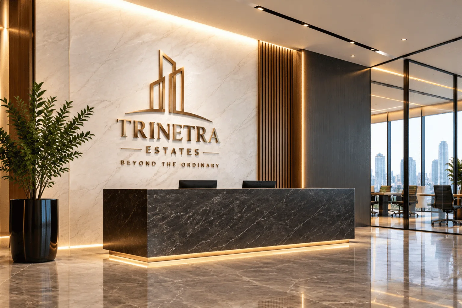 Office Space in Noida - Trinetra Estates Modern Commercial Reception & Workspaces
